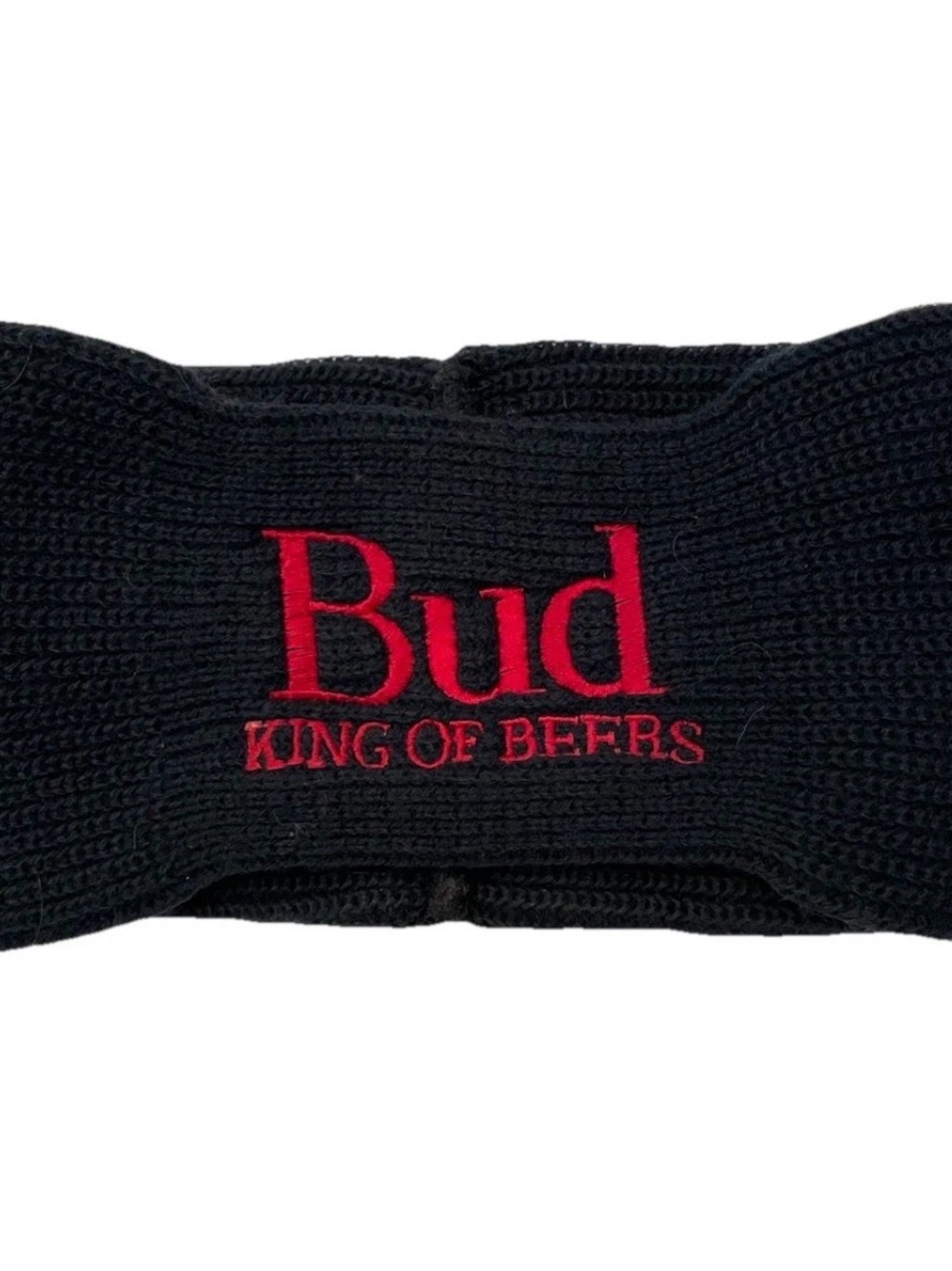 Vintage Budweiser Navy Blue Knit Headband with Red Embroidery